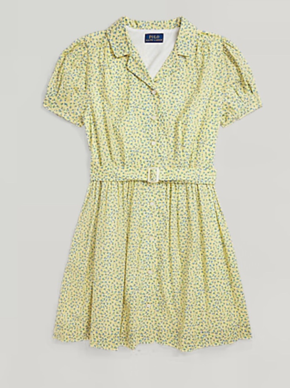 Polo Ralph Lauren Girls Yellow Floral Belted Batiste Dress Sz 7